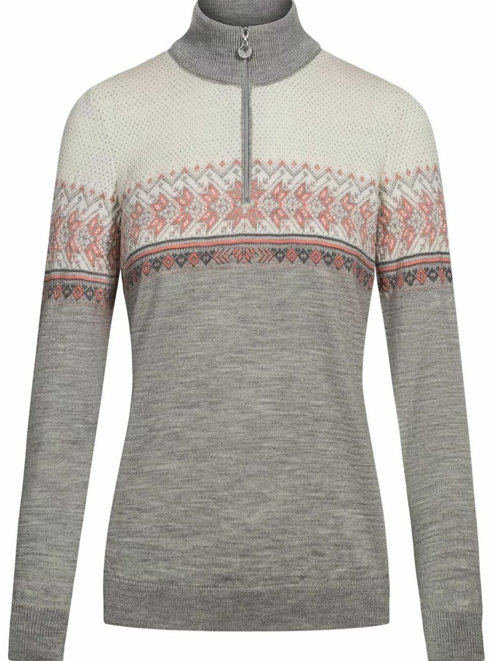Dale of Norway Half-Zip Fair Isle Sweater in Gray and Cream with Pink Accents